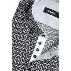 Camicia Uomo 1 Bottoni Button Down Slim Popeline Stampato Nero/Bianco