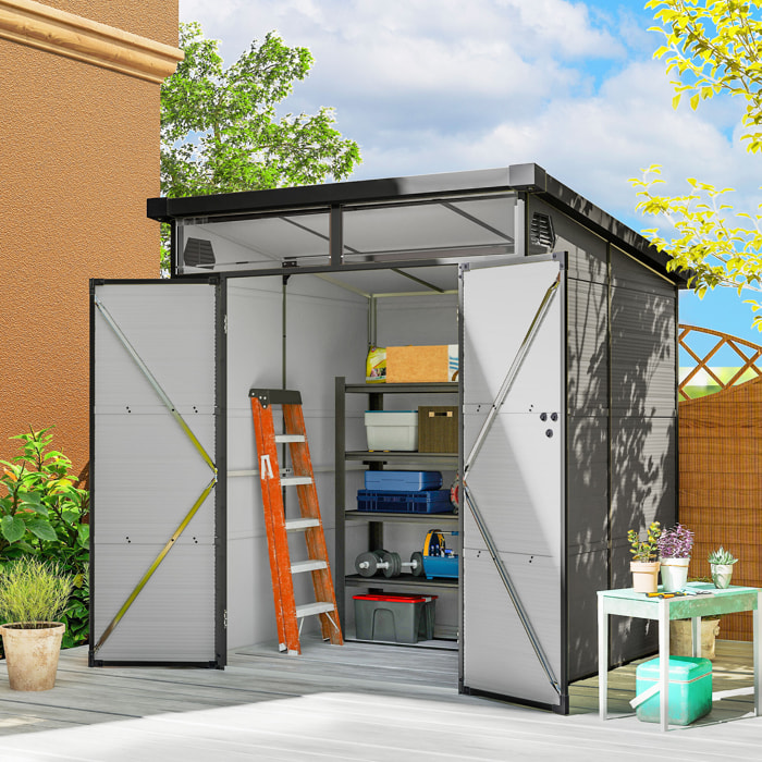 Caseta de Jardín Exterior, 3,24 m², 190x191x215 cm, Cobertizo de Jardín Exterior, Puerta Corredera con Pestillo, Ventana y Ventilación, para Almacenamiento de Herramientas, Gris Claro