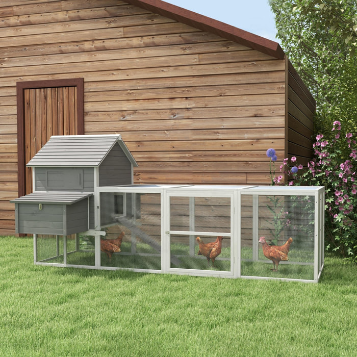 Poulailler cottage cage à poules sur pied dim. 310L x 149l x 149H cm multi-équipement bois sapin gris