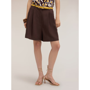Motivi - Shorts a vita alta in misto lino con pinces - Marrone