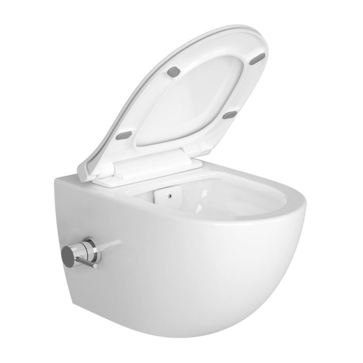 Pack WC bâti-autoportant + WC sans bride Infinitio fonction bidet thermostatique + Abattant softclose + Plaque blanche/chrome