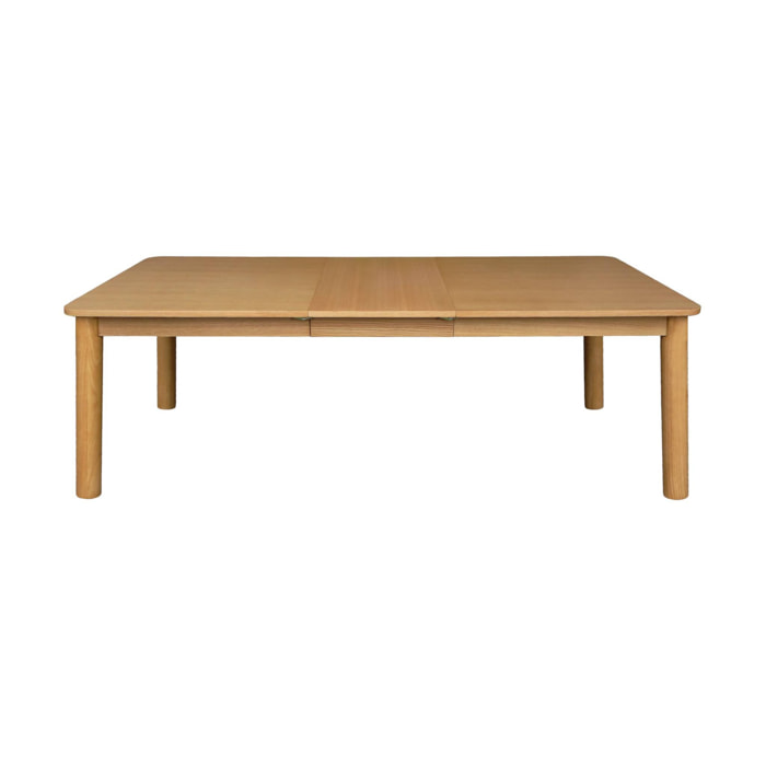 Table à manger rectangulaire extensible bois d'hévéa et placage chêne naturel 6 à 10 places - 170-270cm - Solene