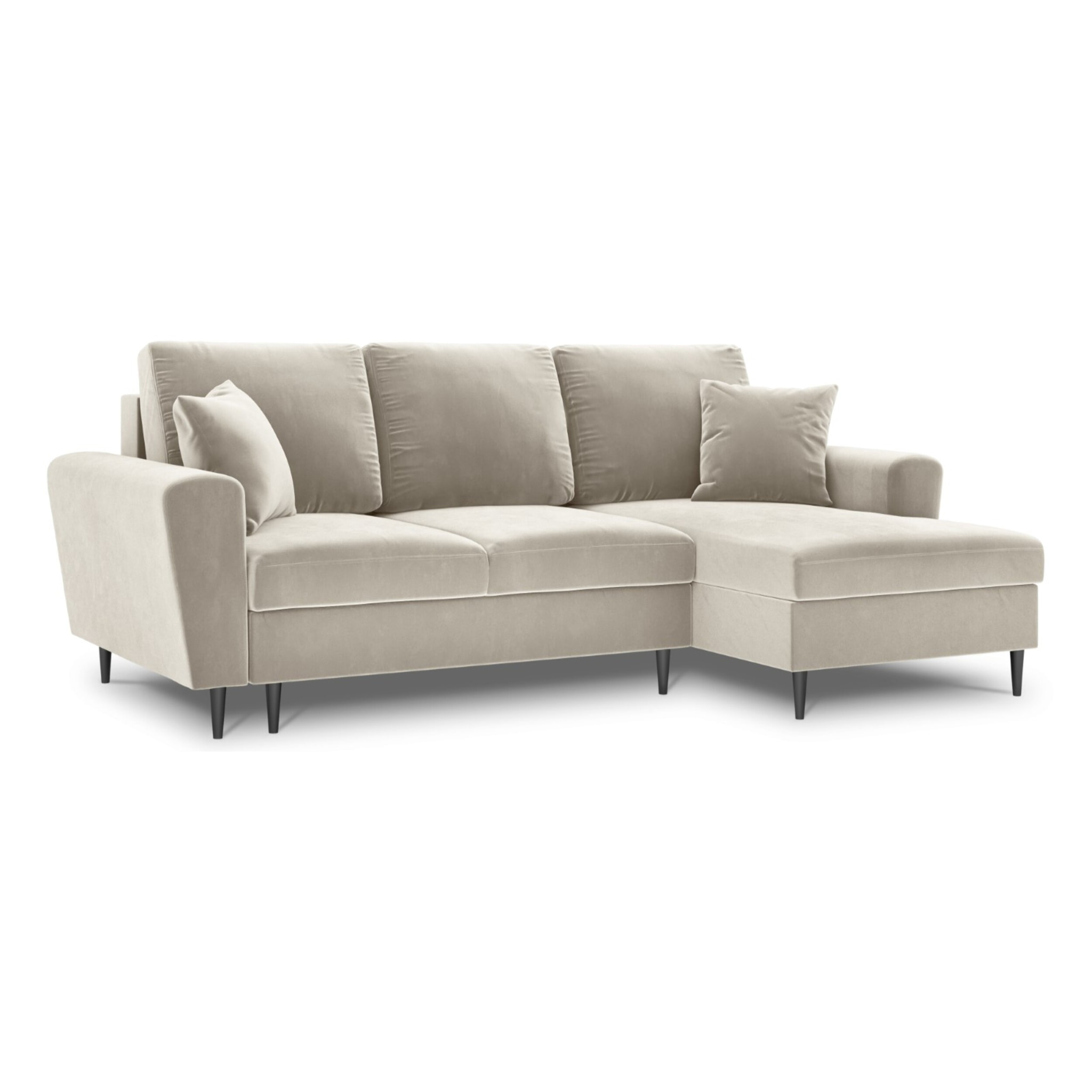 Canapé d'angle droit convertible avec coffre de rangement "Kyoto" 4 places en velours beige clair