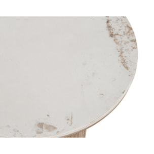 Lysa - bout de canapé plateau effet marbre et pieds effets bois - 50 cm - Bois / Blanc