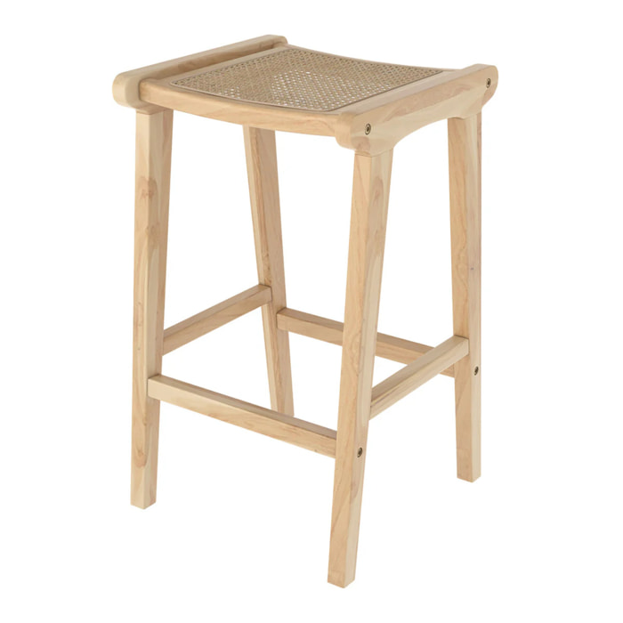 Tabouret pour îlot central 65 cm en teck et cannage - Omaha