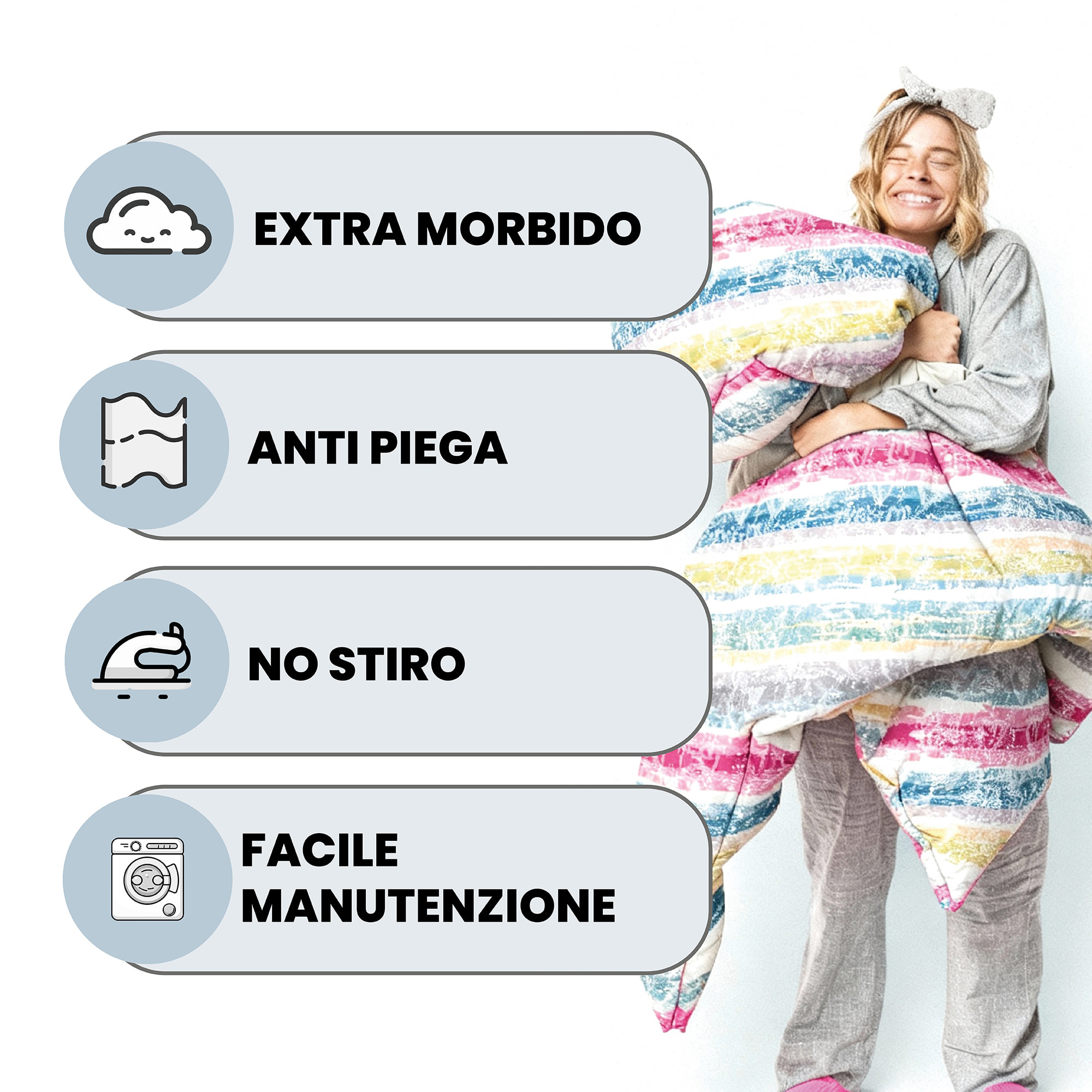 TRAPUNTA INVERNALE BASIC, 200gr, Doubleface, Microfibra, Made in Italy - LOVE LINES