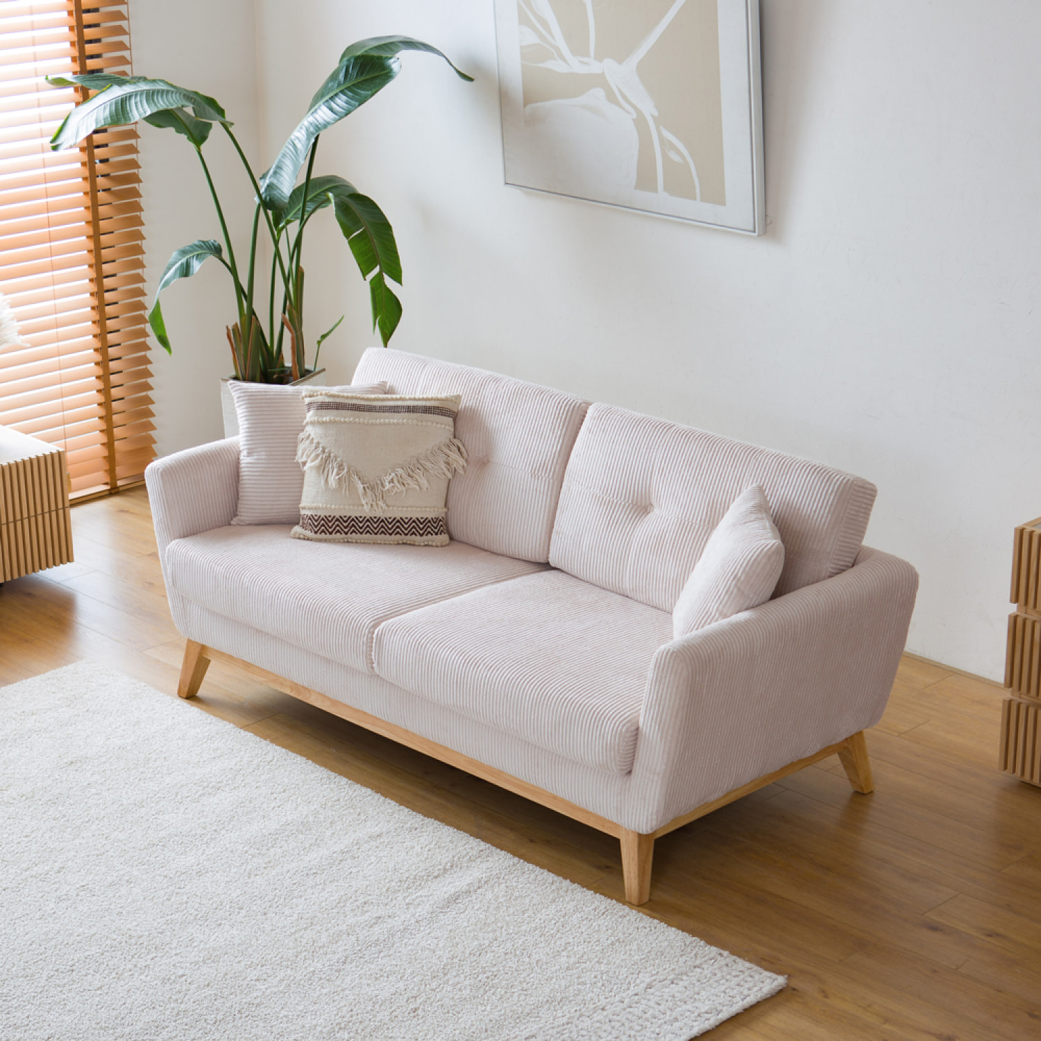 Canapé scandinave 3 places velours côtelé beige OSLO
