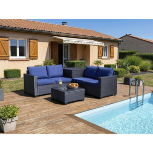 Salon de jardin en résine tressée avec coffre de rangement "Riley" - 4 places - Bleu foncé
