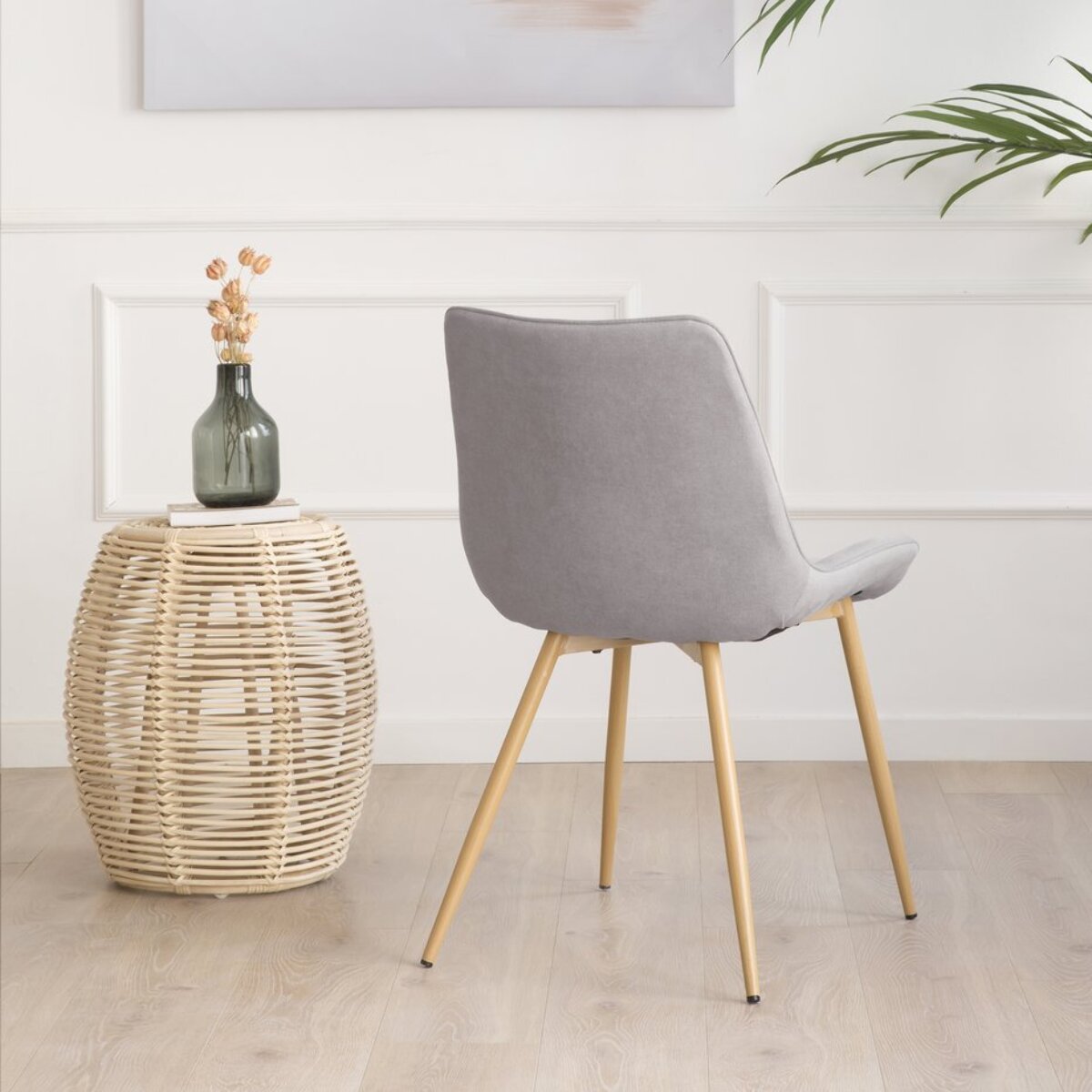 Pack de 4 chaises -tapisserie et pieds métalliques-couleur gris 55 x 85 x 61 cm