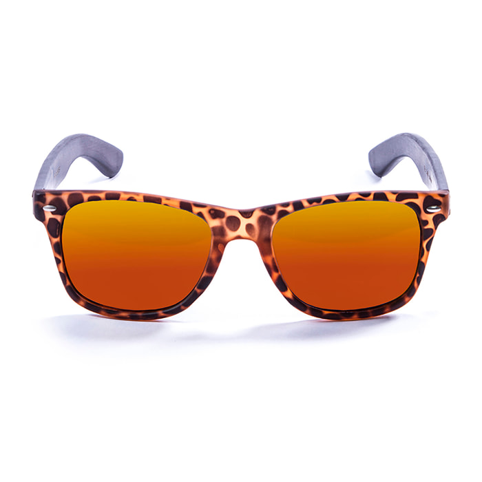 Gafas de sol OCEAN BEACH WOOD - Patilla marrón bambú con montura carey y / Revo roja