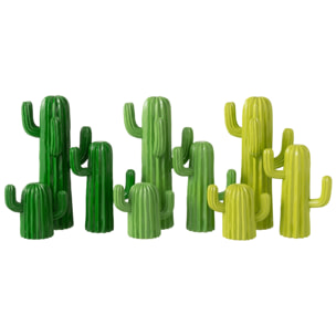 J-Line Cactus décoratif - polyrésine - vert - large - 3 pièces