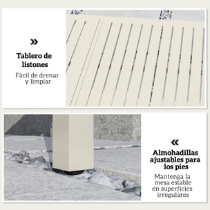 Mesa de Jardín Extensible 150/225x85x75 cm, Mesa de Comedor Exterior Extensible Rectangular de Aluminio, con Tablero de Listones para 6-8 Personas, para Patio, Terraza, Blanco