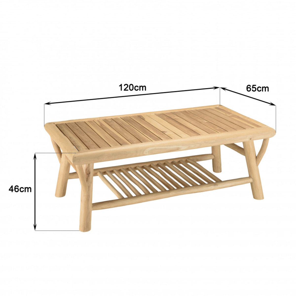 WILL - Table basse rect. BORNEO en branches de teck double plateau