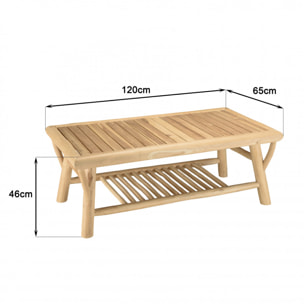 WILL - Table basse rect. BORNEO en branches de teck double plateau