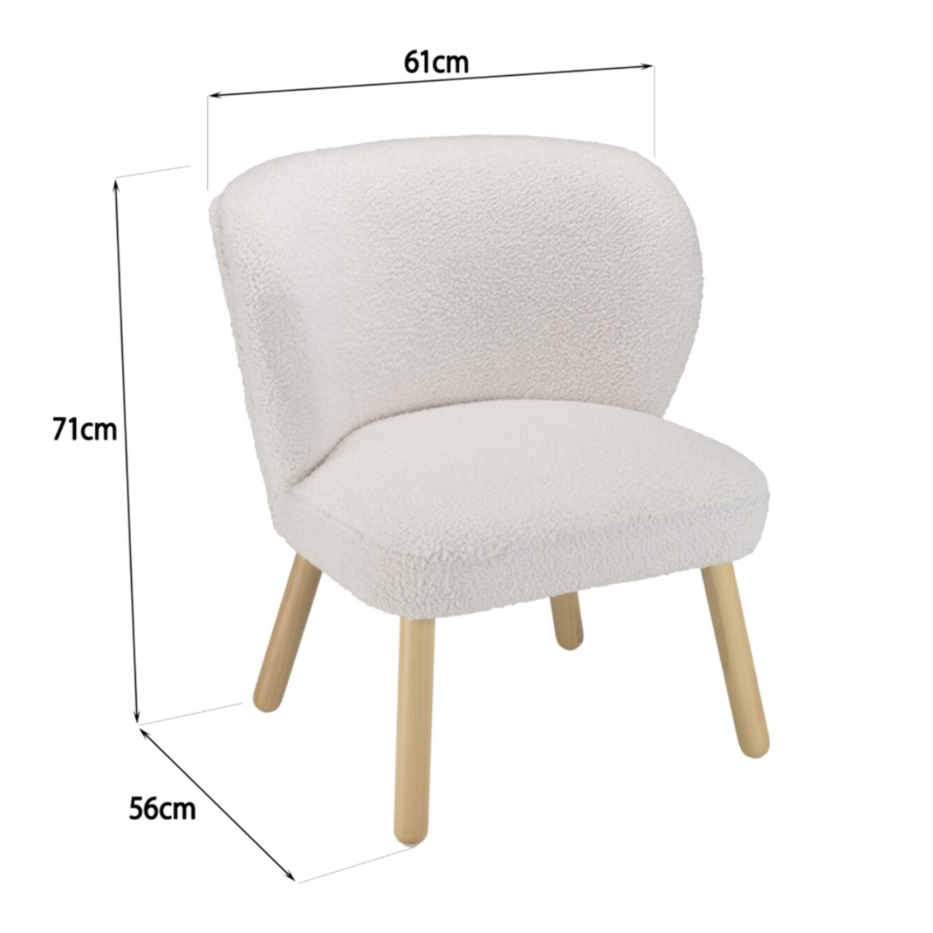 AGATHE - Fauteuil en tissu bouclette blanc pieds en bois