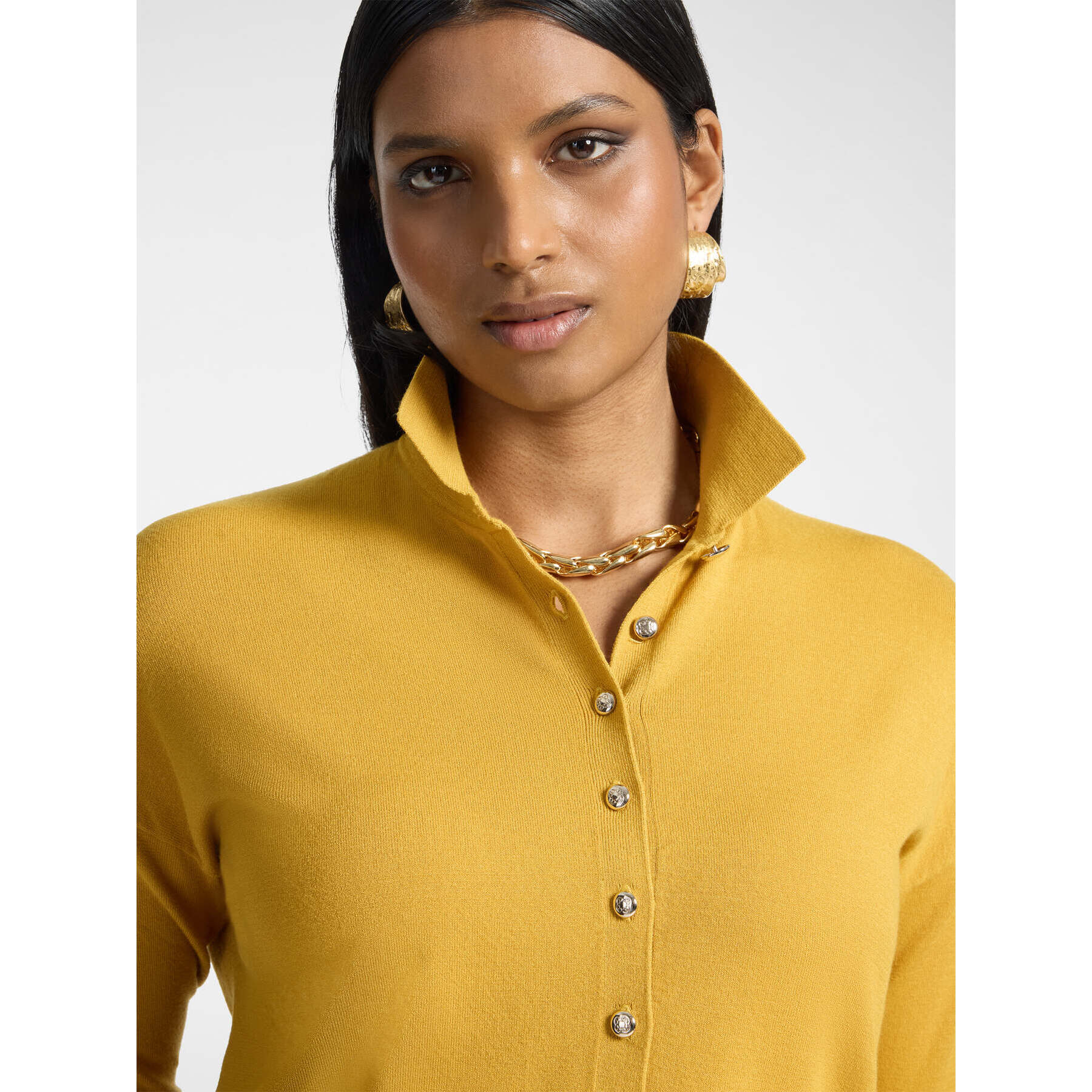 Elena Mirò - Maglia polo in viscosa con bottoni gioiello - Giallo