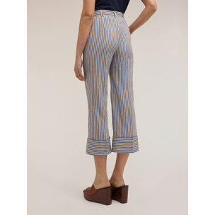 Motivi - Pantaloni cropped a righe in misto cotone - Azzurro