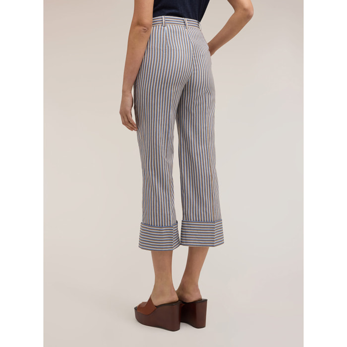 Motivi - Pantaloni cropped a righe in misto cotone - Azzurro