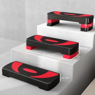Step de Aeróbic, Step para Fitness Antideslizante con Altura Regulable 3 Niveles de 10/15/20 cm, Tabla Plataforma Stepper para Ejercicio en Casa Gimnasia, Carga 150 kg 80x31x20 cm, Rojo