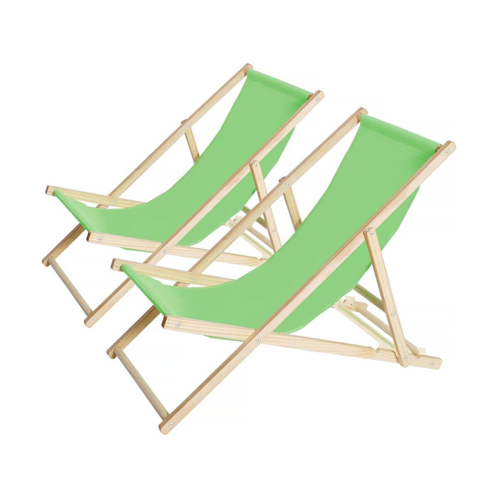 Lot de 2 transats en bois "Chilienne" - 107 x 56.5 x 81 cm - Vert