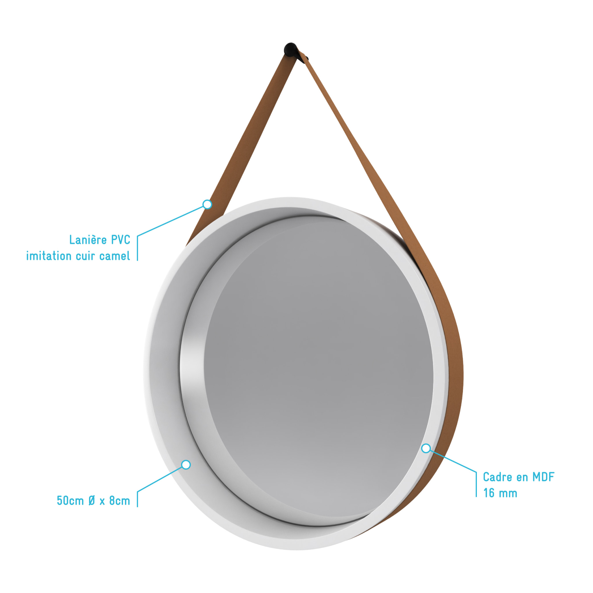 Miroir salle de bain rond type barbier diamètre 50 cm - BARBER WHITE