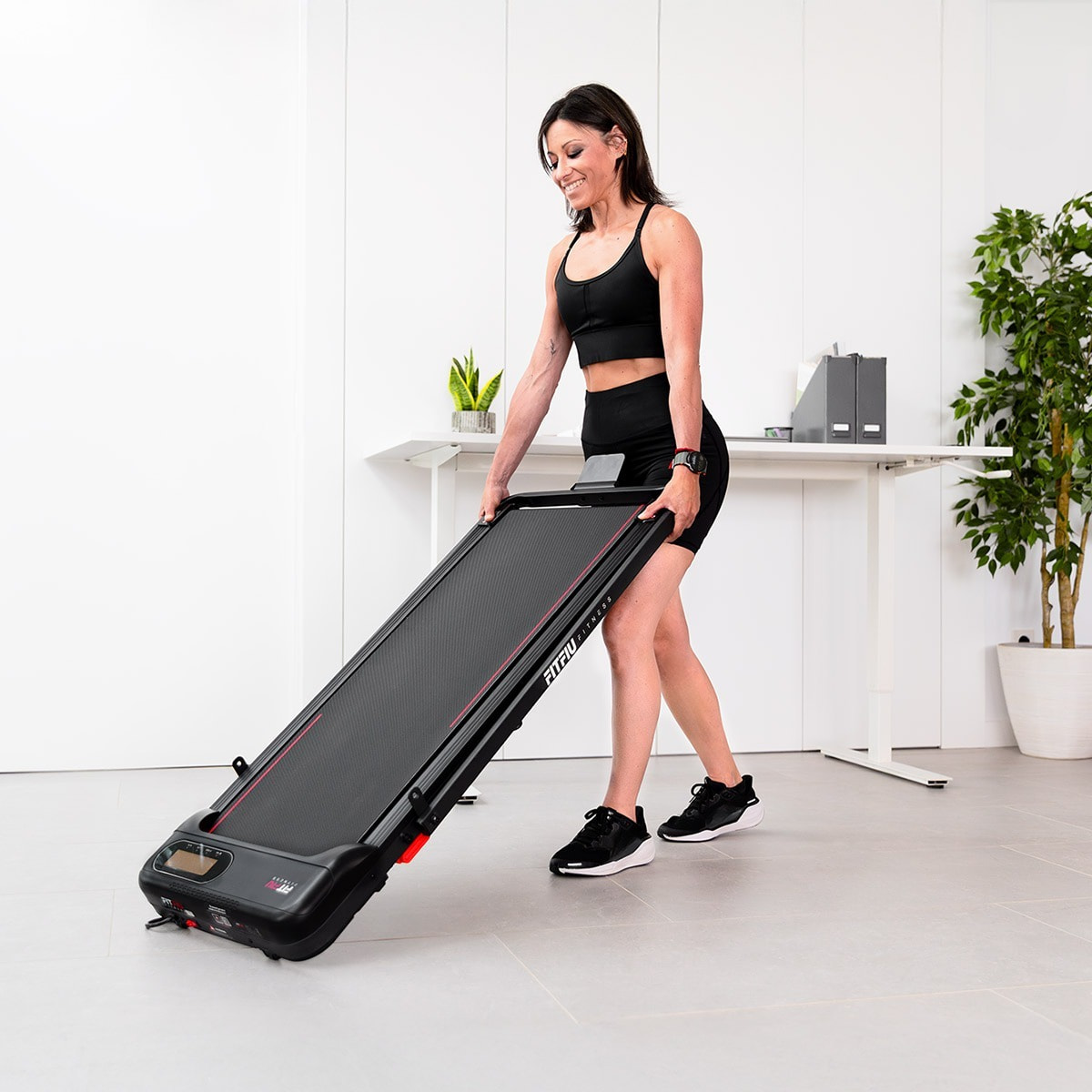 Cinta de correr plegable ultracompacta,10km/h, manillar abatible, 750W