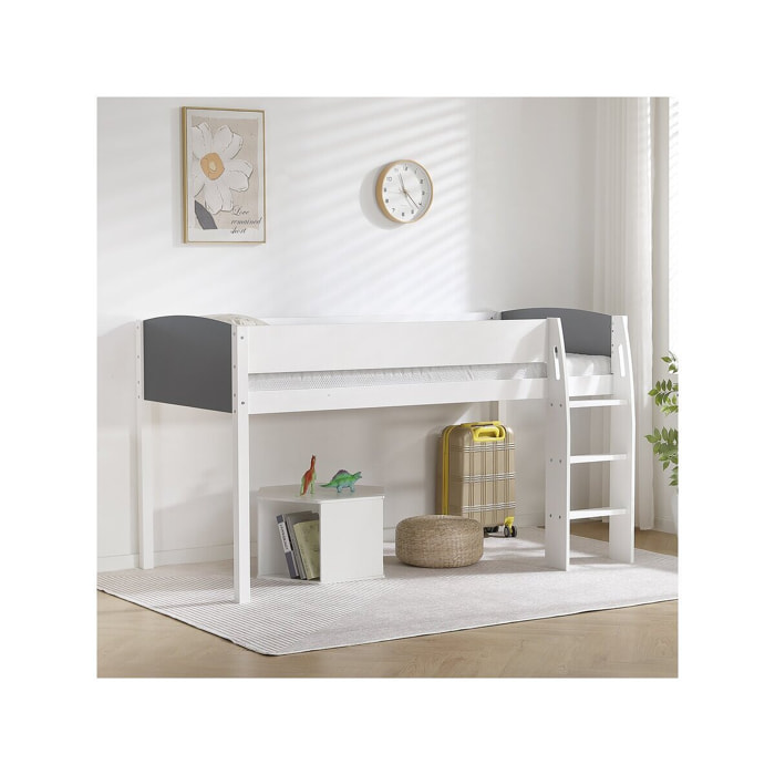Lit mezzanine en bois pour enfant "Alia" - 90 x 190 cm - Blanc/Gris
