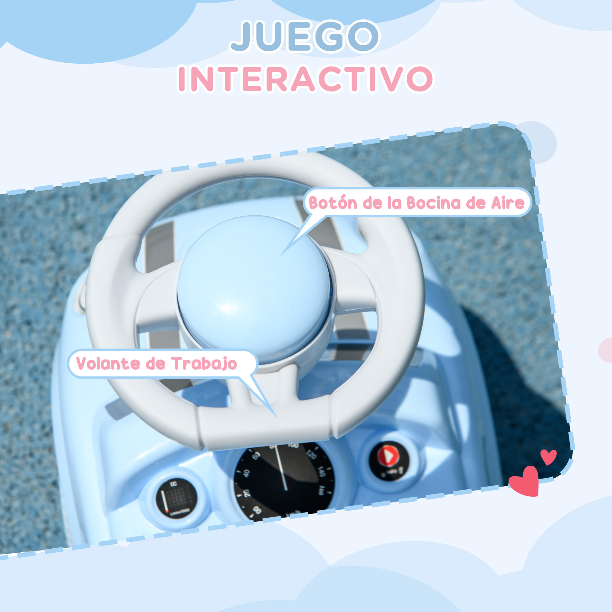 Correpasillos para Bebés de 18 a 36 Meses Coche Correpasillos con Volante Bocina y Sistema de Antivuelco Carga 25 kg 53x25x35 cm Azul Claro