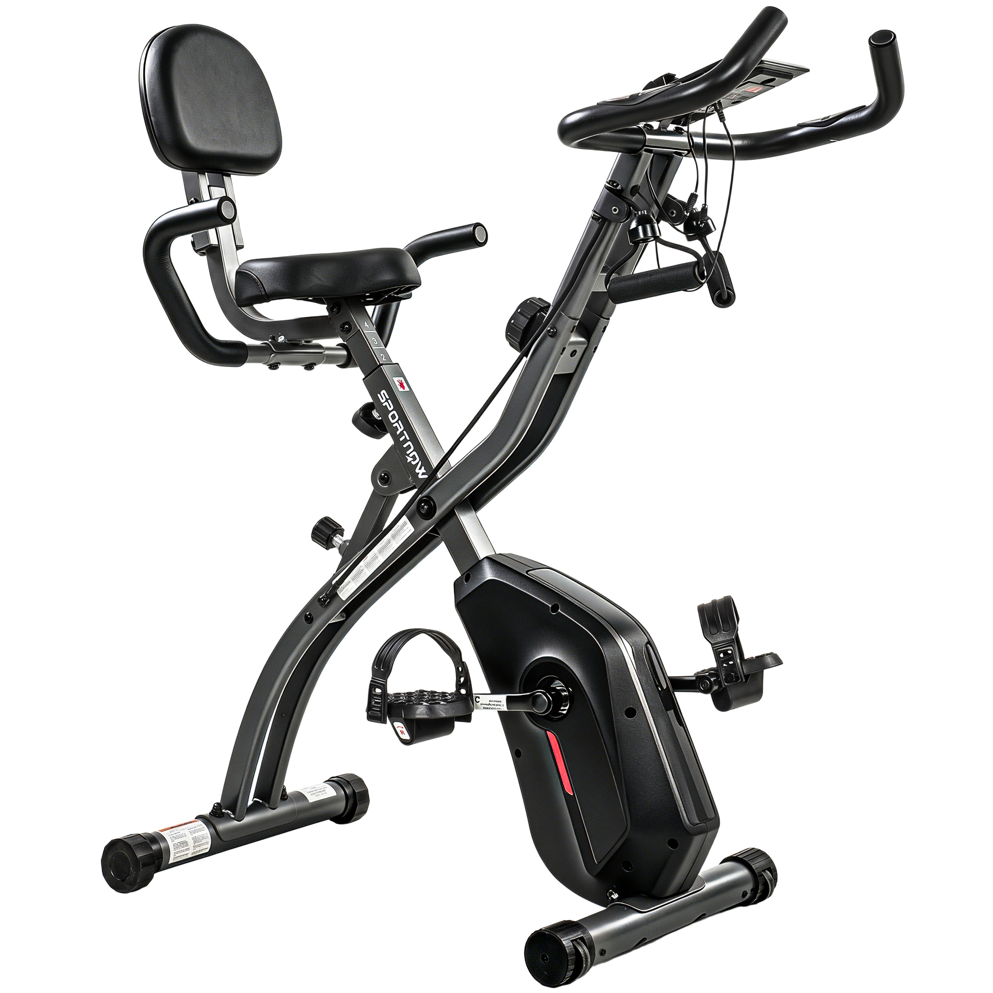 Vélo d'appartement pliable 3-en-1 classique semi-allongé bandes de résistance noir
