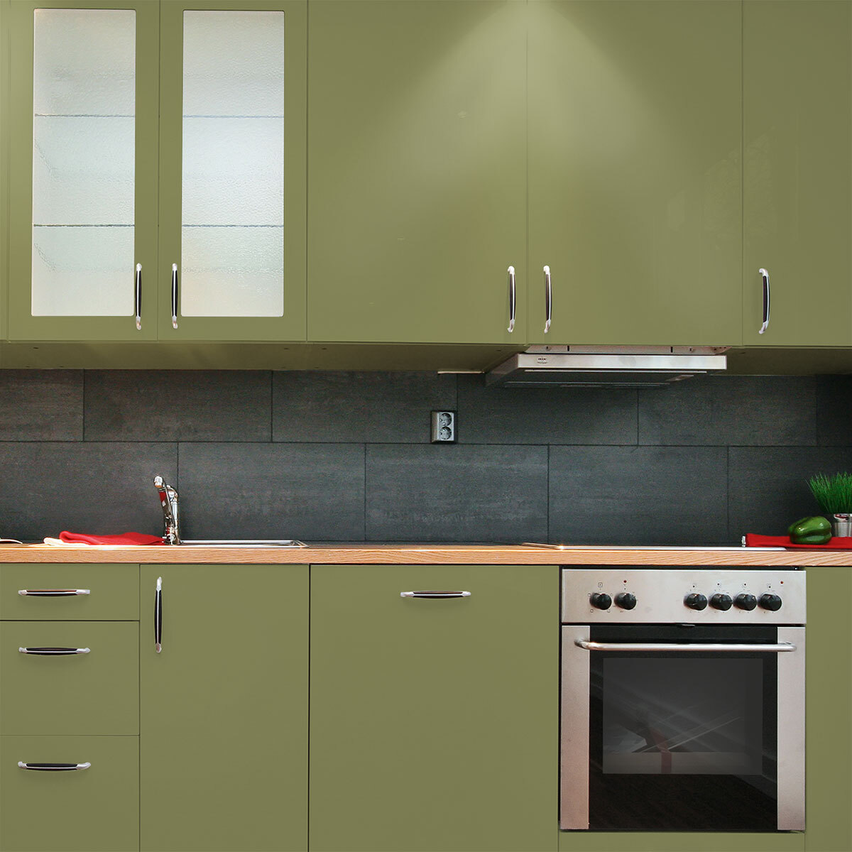 Rouleau adhésif décoratif Vinyle au Mètre - Vert olive - Sticker Lavable Imperméable Mur Cuisine Meubles