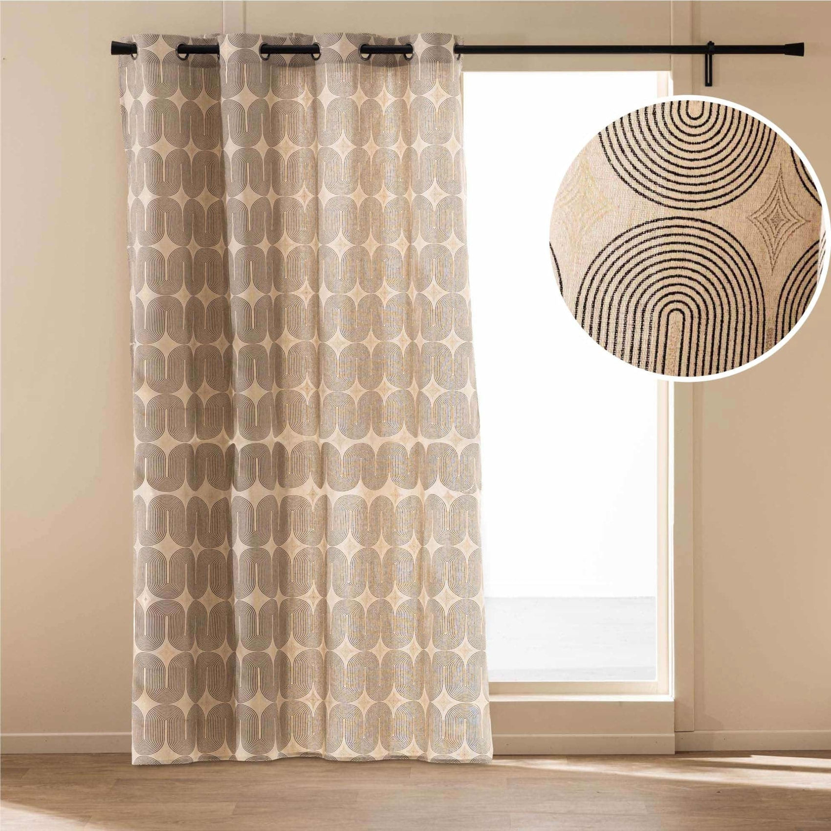 Rideau à œillets en polycoton avec motif métallisé - Noir