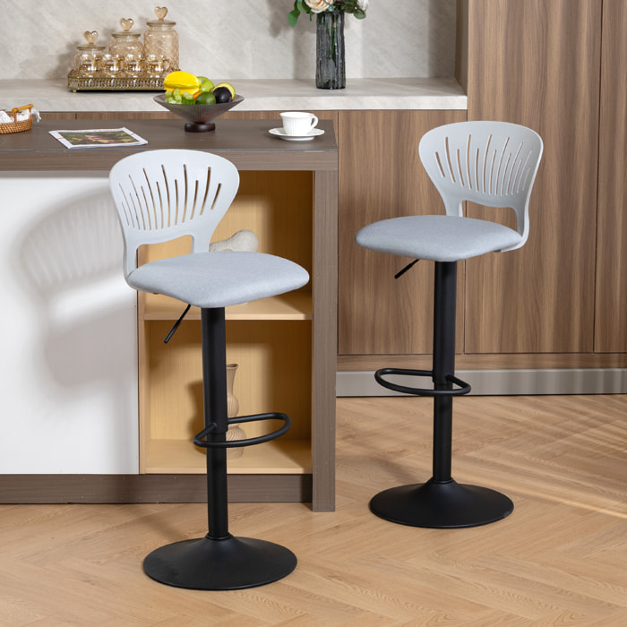 Juego de 2 Taburetes Altos de Cocina Giratorios en 360°, Taburetes de Bar Regulables en Altura de 84-105 cm, Respaldo Hueco, Reposapiés, para Comedor, Mostrador, Gris