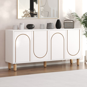 VINET Buffet 4 portes blanc design graphique 150x73cm