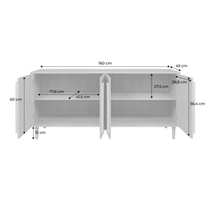 Buffet vintage décor bois 4 portes 160cm JULIANA