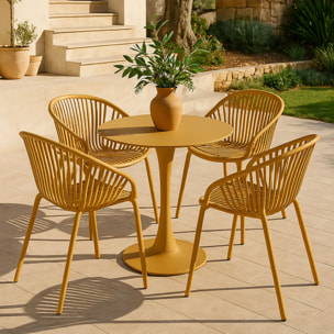 Lot de 4 fauteuils de table extérieur ocre en polypropylène et métal CALYPSO