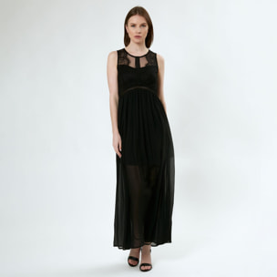 MAXI VESTITO CHIFFON E PIZZO