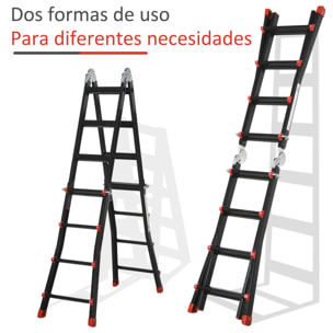 Escalera Telescópica de Aluminio 4 m Escalera Extensible Plegable con 8 Peldaños Ajustables y 2 Formas Escalera Multiusos Carga 150 kg Negro y Rojo