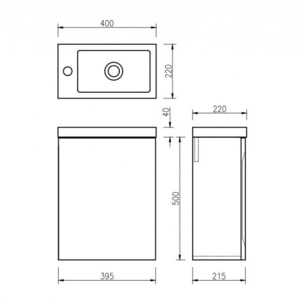 Meuble lave main 40 cm gris laqué Aquarino