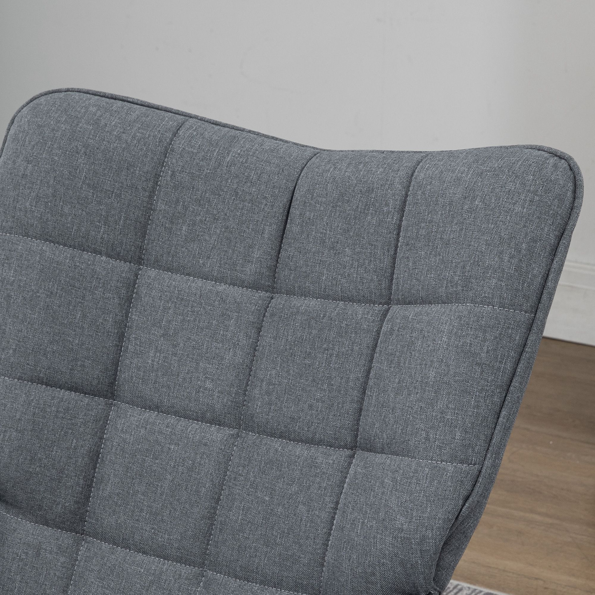 Fauteuil à bascule avec repose-pieds style nordique acier noir bois clair tissu gris