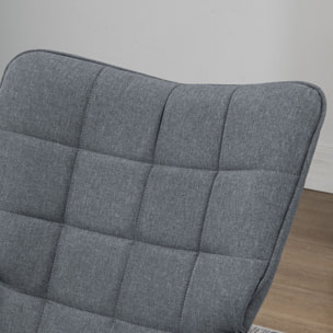 Fauteuil à bascule avec repose-pieds style nordique acier noir bois clair tissu gris