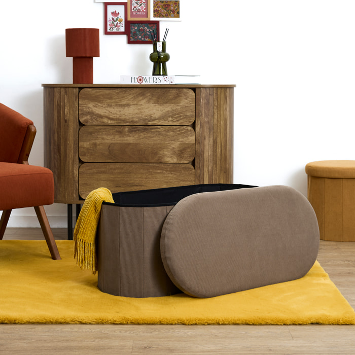 Coffre Banc Pliable - HOME DECO FACTORY - Jules - Tissu Côtelé - Marron