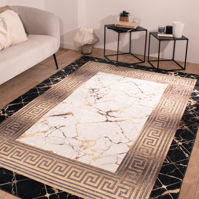 STAMPA - Tapis salon motif effet mabre antidérapant et lavable en machine à 30°C doré