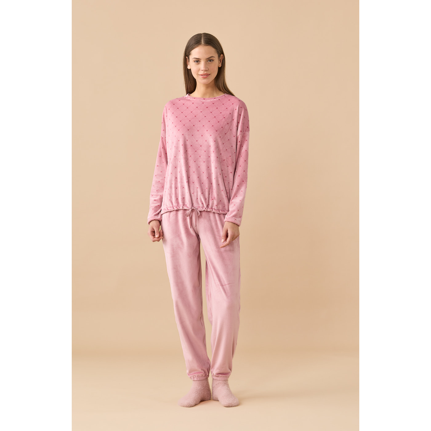 Completo donna ciniglia felpata - soft touch articolo cuori. Noidinotte