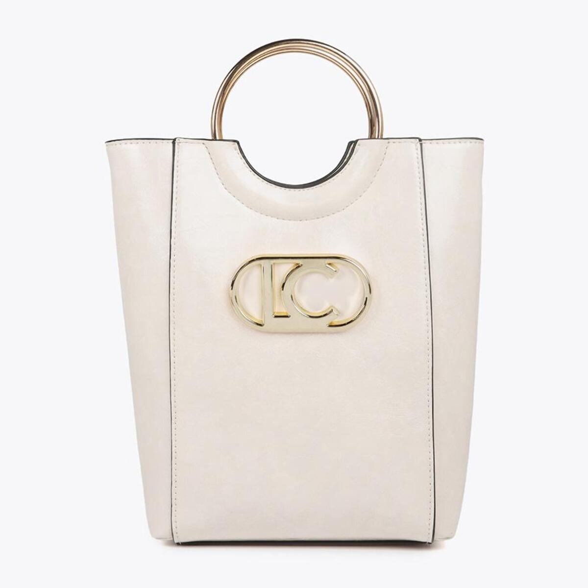 Mini shopper con manico rotondo in metallo in similpelle e logo LC ovale