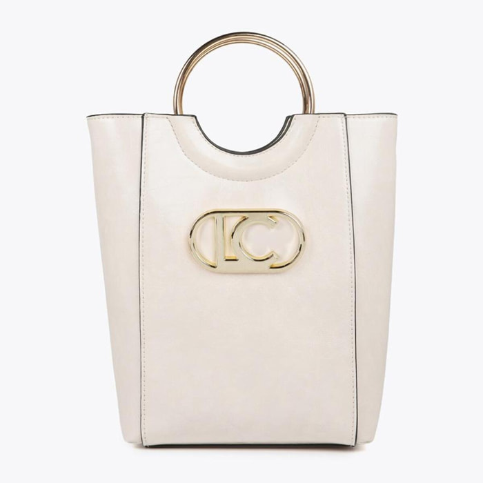 Mini shopper con manico rotondo in metallo in similpelle e logo LC ovale