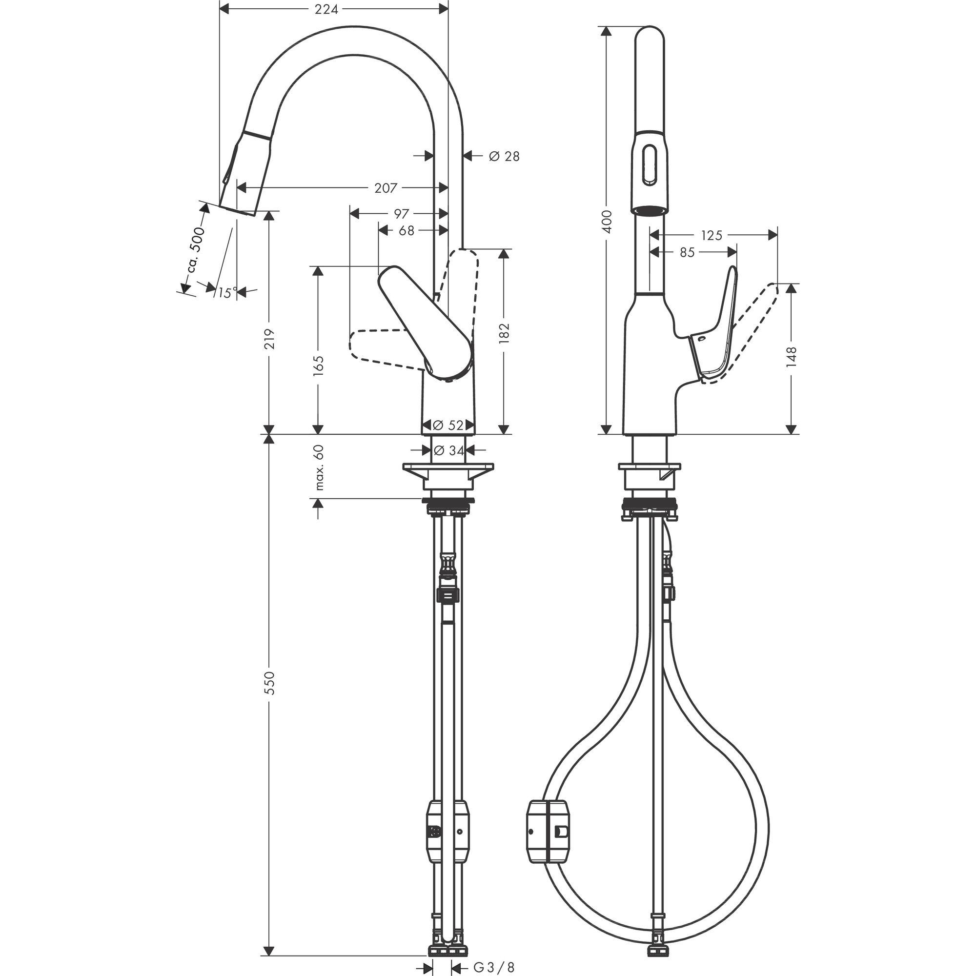 Mitigeur de cuisine 220 avec douchette extractible 2 jets chromé Focus M42