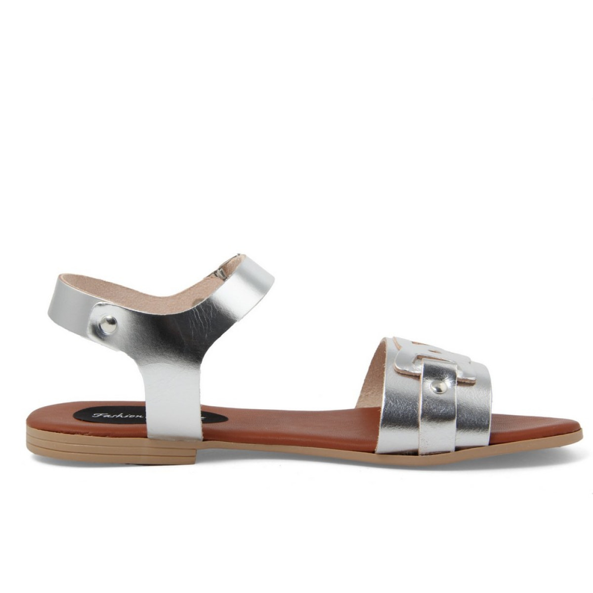 Sandali Flat Made in Italy in pelle colore Argentato, Altezza tacco 1,2 cm