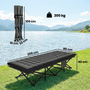Cama Plegable Camping con Colchón Extraíble Cama de Acampada Portátil Extra Ancha 80 cm Tela Oxford 600D con Reposacabezas Bolsa Transporte Bolsillo Carga 200 kg para Playa Senderismo Negro