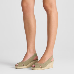 Alpargata destalonada Diana cuña de yute estilo peep toe en algodón orgánico lavado