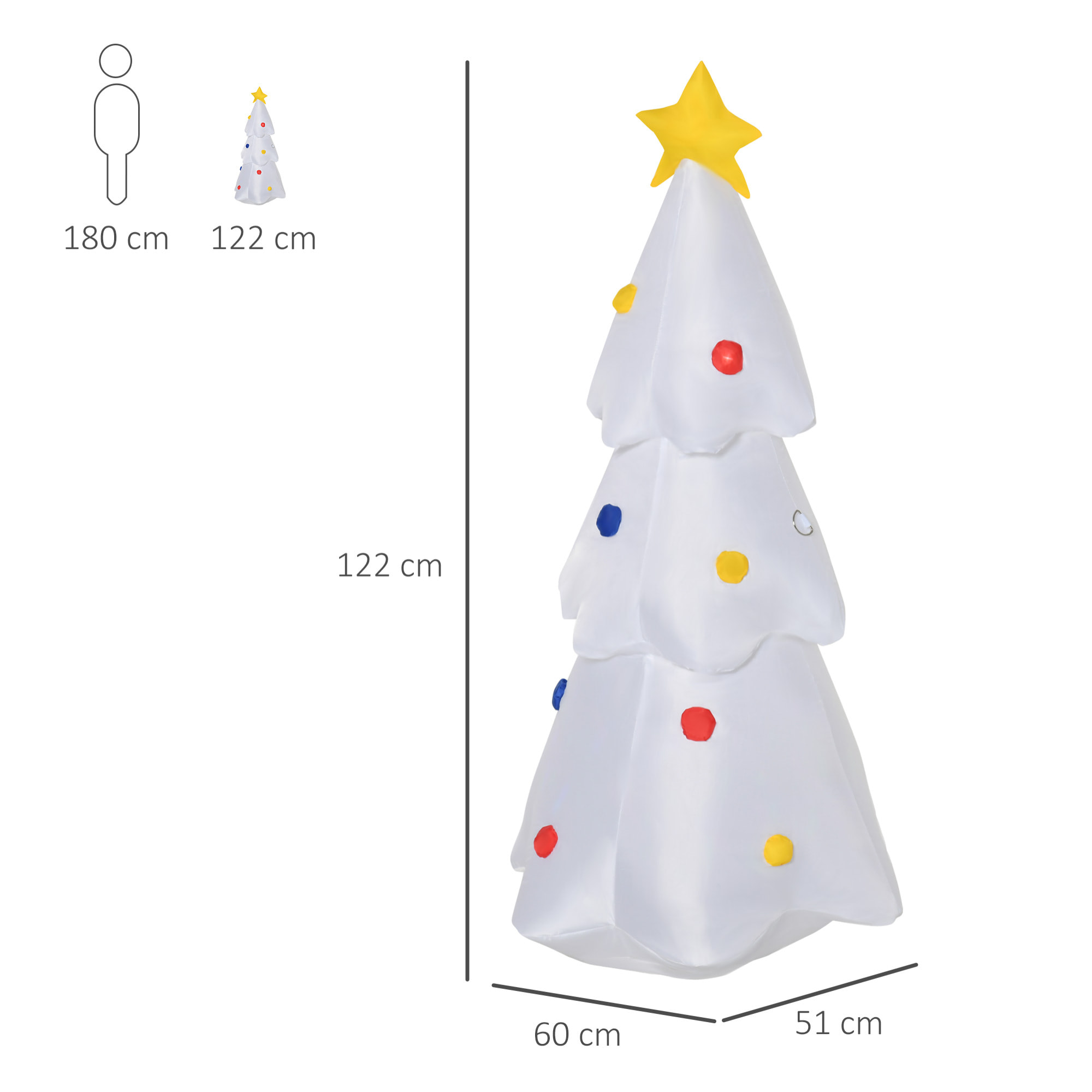 HOMCOM Árbol de Navidad Inflable 122 cm de Altura con Luces LED e Inflador Decoración Navideña para Interiores Exteriores 60x51x122 cm Blanco